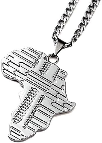 african map pendant necklace hip hop style , silver