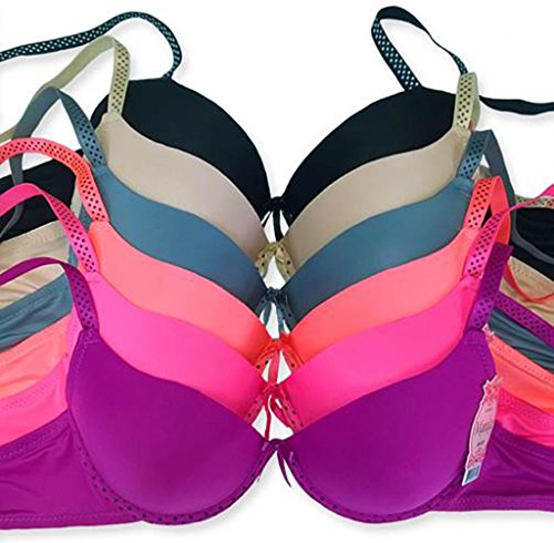 MAMIA Unlined Solid Full Cup With Polka Dot Trim Plain Bras (Pack of 6)