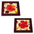 Ceramic Trivet w/Wood Frame 2 Assorted, Floral Spice