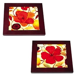 Ceramic Trivet w/Wood Frame 2 Assorted, Floral Spice