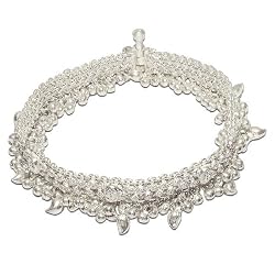 Feet Jewelry Sterling Silver Ankle Bracelet Pair Indian Style 10 inches (sanklt043)