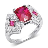 Majestic Radiant Cut Checker Board Created Ruby & White CZ Size 7 Gemstone Ring in Sterling Silver