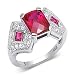 Majestic Radiant Cut Checker Board Created Ruby & White CZ Size 7 Gemstone Ring in Sterling Silver