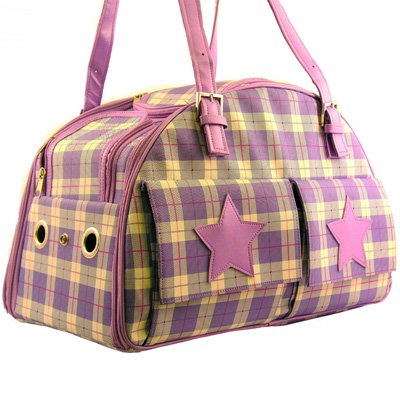 Soft-Side Regulation Pet Carrier w Pockets in Purple Plaid