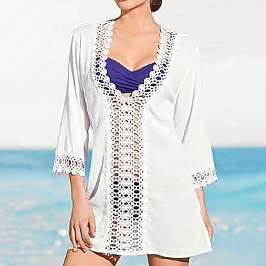 HBJ Women's Fashion Solid Cotton Long Sleeve Hollow Kintwear crochet Bikini Swimwer Beach Cover Up Shirt , Pink