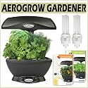 AeroGrow Ultimate Kitchen Gardener (SpaceSaver 6) in Black with AeroGarden Cherry Tomato And Salad Green Pods And Grow Bulbs
