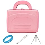 Pink Durable Semi Hard Nylon Protective Cube Carrying Case for Apple iPad 3 Wifi Tablet (16GB, 32GB, 64GB) and Apple iPad 1 and iPad 2 + Silver Metal Butterfly Tablet Stand Tablet + White Executive Laser Stylus Pen with LED Light + SumacLife TM Wisdom Courage Wristband