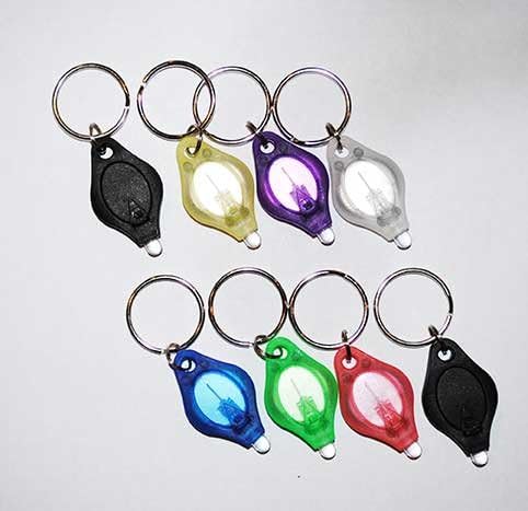 TigerTech 8-pack Mini LED Keychain Micro Light - Black, Black, Blue, Pink, Green, Yellow, White, Purple - White Beam