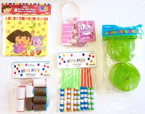 Dora The Explorer Favor Bags for 8 Guests (46 Pieces) with 2 Green Streamer Rolls for Jungle Decor Bundled in a Pink! Sealed Poly Bag