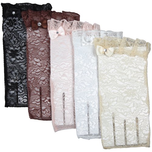 Warmen Sexy Lace Fingerless Uv Protection Sun Block Dressing Driving Wedding Bridal Gloves (Black)