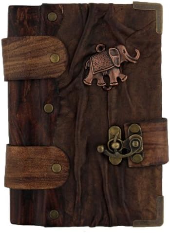 Elephant Pendant on a Brown Leather Journal Notebook Daily Diary Sketchbook Pad Handmade Pocket Book Women Men Children Office