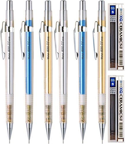 eMicro Metal Jedo Mechanical Pencil M106 Bundle with Lead Refill, 0.5mm, Assorted Colors (6-Pack + Lead, Assorted)