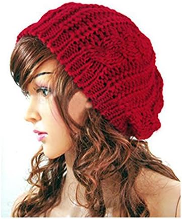 Women Ladies Warm Winter Beret Braided Baggy Beanie Knitted Crochet Hat SKI Cap Red