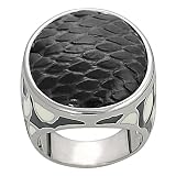Silvertone Black Scaled Vinyl and Ivory Enamel Ring (Sizes 5 - 9 available)