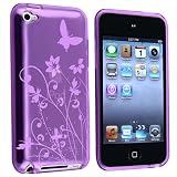 eForCity TPU Rubber Skin Case compatible with Apple� iPod touch� 4th Generation, Clear Dark Purple Flower w/ Butterfly