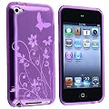 eForCity TPU Rubber Skin Case compatible with Apple� iPod touch� 4th Generation, Clear Dark Purple Flower w/ Butterfly