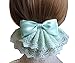 Korean Style Elegent Lace Bow Bowknot Pearl Mesh Elastic Snood Net Hairnets Barrette Hair Clip Accessories Decor Bun Cover Green , Two ways to wear