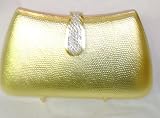 Pk5.1, Imported Genuine Gold Plated Evening Handbag for Women and Teens Trimmed with Exquisite Pearls and Crystals