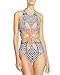 Oops Style Womens Tropical Tribal Starbasket Knot Front Padded One Piece Swimsuits White/Black/Multi L