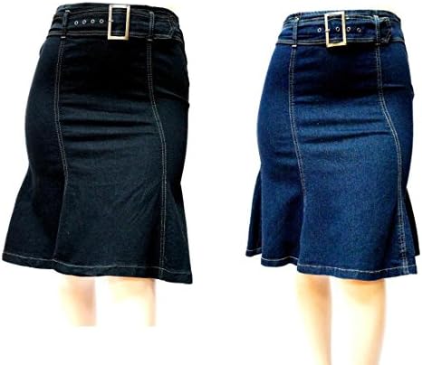 Sexy Plus Size Dark Blue/BLACK Stretch Denim Jeans Skirt WHIT PLEADED ON BOTTOM (2XL, BLACK)