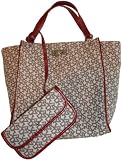 Women's DKNY Purse Handbag Signature Logo Tote with Patent Trim Chino/Red