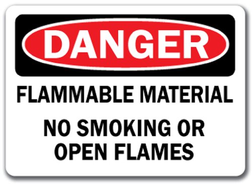 Danger Sign - Flammable Material No Smoking Or Open Flames - 10 x 14 OSHA Safety Sign