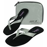 Sidekicks Foldable Flip Flop Sandals w/ Carrying Case SILVER MEDIUM