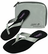Sidekicks Foldable Flip Flop Sandals w/ Carrying Case SILVER LARGE