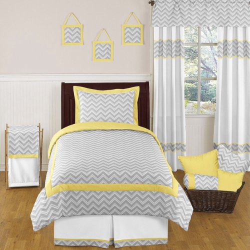 Yellow and Gray Zig Zag Childrens and Kids Bedding 4pc Twin Set by