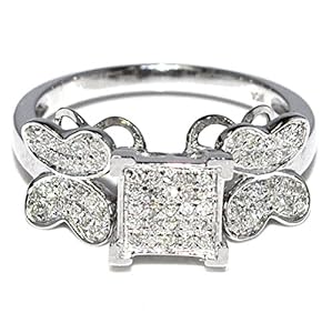 Wedding Ring With Butterfly 10K White Gold 0.3ctw Diamond