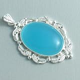 Silver Plated Aquamarine Pendant with Leaves - Ladies Necklace Charm with March Birthstone (1.75 inch)