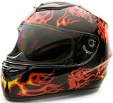 Adult Full Face Motorcycle Helmet Black/Red Flame (Medium)