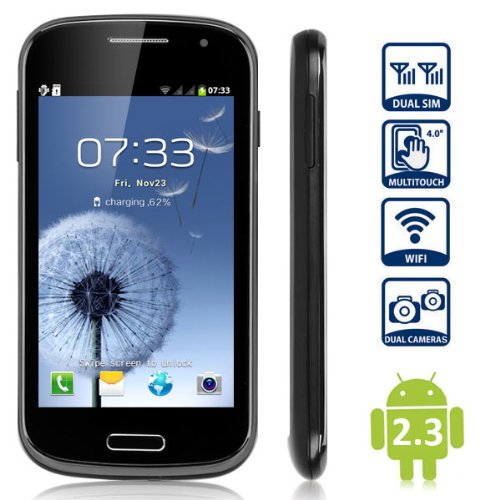 4.0 Inch I8160 Android 2.3 Smart Phone with Wvga Screen Dual SIM 1ghz (Black)