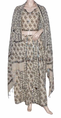 Shells Work & Block Print for Ladies, Unique Design Skin Boho Bohemian Lehnga Choli with Sequins, Mirrors, Shells Work & Block Print for Ladies Rajrang India