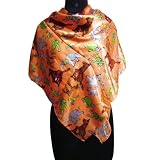 IBA Animal Print Satin Blend Scarf Women Wear Shoulder Light Orange Hijab Wrap SIZE - 40