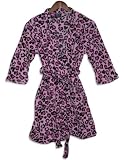 Fancy Girlz - Girls Plush Fleece Leopard Heart Robe, Pink, Black