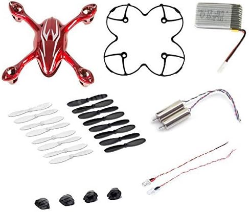 AFUNTA for Hubsan X4 H107C Quadcopter Red/White Spare Parts Crash Pack (One Body Shell + One protective cover + 4 Rubber Feet + 4 x Spare Blades Set + One spare 380mA battery + 2 Motors + 2 Led light)