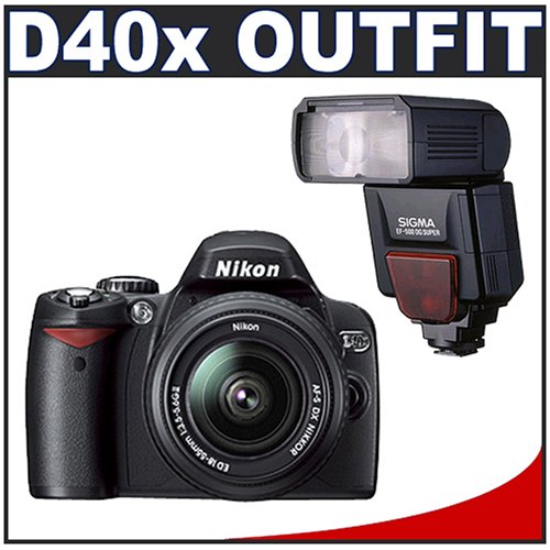 Nikon D40x 10.2MP Digital SLR Camera + Nikon 18-55mm AF-S Lens [Outfit] + Sigma EF-500 DG Super Electronic Flash for Nikon