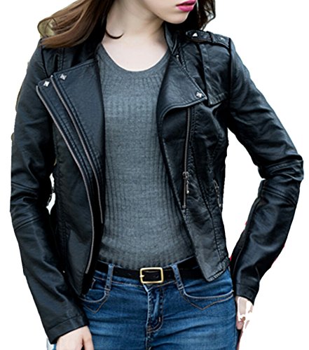 秋冬物 レディース レザー 長袖 ヤング ライダース ジッパー ジャケット ブラック スリム カジュアル アウター 羽織 ブルゾン オリジナルアクセサリー付属 EVM0327