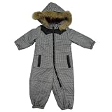 ベビー ジャンプスーツ 男の子千鳥格子柄ファー付き中綿ジャンプスーツ　スノーコンビ（つなぎ）70cm 80cm