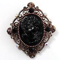 Antique Gold Crystal Black Cameo Brooch