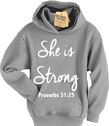 She is Strong hoodie girls hoody sweat shirt Christian (grey heather,medium)