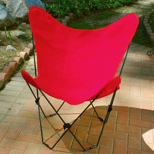 Retro Folding Butterfly Chair and Scarlet Red Cover with Black Frame