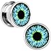 Body Candy Stainless Steel Blue Human Eye Screw Fit Plug Pair (5mm to 20mm)