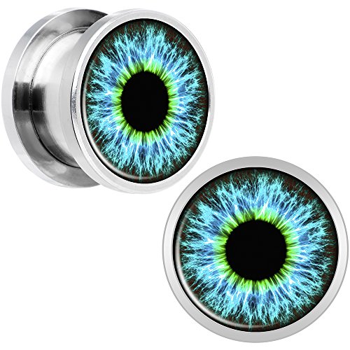 Body Candy Stainless Steel Blue Human Eye Screw Fit Plug Pair (5mm to 20mm)