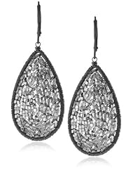 Dana Kellin Oxidized and Shiny Silver Beaded Large Teardrop Earrings