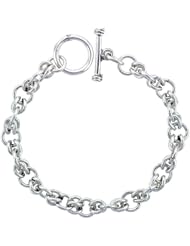 Sterling Silver Round Links Bracelet Toggle Clasp Handmade 3/8 inch wide, sizes 8, 8.5 & 9 inch