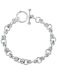 Sterling Silver Round Links Bracelet Toggle Clasp Handmade 3/8 inch wide, sizes 8, 8.5 & 9 inch