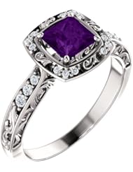 Platinum 5.00x5.00mm Princess Cut Amethyst and Diamond Ring -- LIFETIME WARRANTY