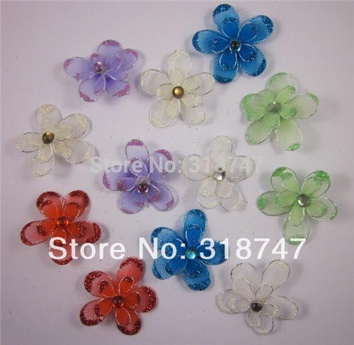 12pcs 3.5cm Random Mixed Colors Organza Nylon Wire Stocking Flower
